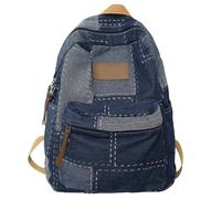 THINCAN Student School Zaino Viaggio Estetico Grande Capacità Casual Daypacks DeniMs Spiata Jeans Patched School Bag Preppy Grande Capacità Casual Daypacks, Blu