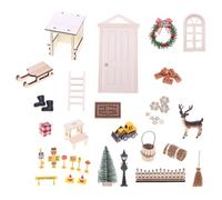 THINCAN Tiny Holiday Cottage Display 42 pezzi in legno piccoli articoli per la casa con bambino in miniatura sicura in miniatura decorazione con struttura in legno