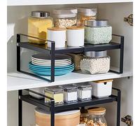 THINFAR Mensola di supporto per forno a microonde, organizer multifunzionale per forni a microonde, 36-60 x 21 x 18 cm, colore: nero