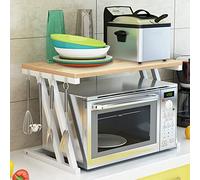 THINFAR Scaffale stabile in legno per forno a microonde con ganci, supporto a microonde a 2 livelli, supporto per mensola da cucina, ripiano da cucina, 57 x 38 x 38 x 38 cm, colore: noce