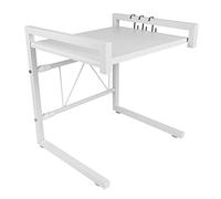 THINFAR Supporto estensibile per forno a microonde a carico pesante, supporto a microonde a 2 livelli, supporto per scaffale da cucina con 3 ganci, lunghezza estensibile: 40-65 cm (bianco)
