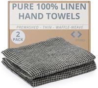 Thing Stories Asciugamani in puro lino al 100% - Set di 2 asciugamani da cucina in lino a nido d'ape nero-naturale - 33 x 73,7 cm, morbidi e leggeri lavati con pietra, strofinacci ad asciugatura