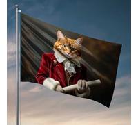 Things For Boys Room Cat in abito rosso che tiene diploma bandiera da cortile decorazione per birra per uomo (30 x 45 cm)