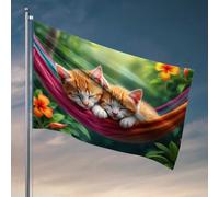 Things For Boys Room Two Cute Kittens Sleeping In A Hammock Flag Yard Art Beer Decoration For Man Caverna (60 x 90 cm)