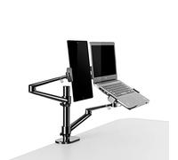 Thingy Club - Supporto da tavolo 2 in 1 con doppio braccio per tablet e computer portatile, per tablet fino a 12" - 17" e laptop da 12 - 17", extra VESA Adopter fino a 27" monitor (nero)