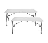 THINIA HOME - Tavolo pieghevole rettangolare Catering 150 cm (Pack 2), resina/acciaio, interno/esterno, giardino e terrazza, resistente umidità e raggi UV, portatile, 4 posti, dimensioni 150 x 70 x 74