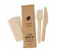 ThinkBio® BIS POSATE BIO IN LEGNO CERATO DA 16cm IMBUSTATO SINGOLARMENTE IN CARTA CON TOVAGLIOLO BIO COMPOSTABILE ED ECOSOTENIBILE - 1 cartone da 500 bustine