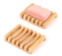 Thinkcase Portasapone in legno per doccia, fatto a mano, portasapone da bagno, lavabo, bambù naturale, per saponetta e spugne, 2 pezzi