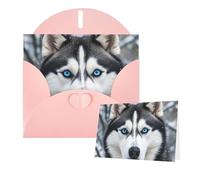 Thinking of You - Biglietti di ringraziamento con busta, 15 x 10 cm, con motivo husky dagli occhi azzurri, biglietti di auguri vuoti per tutte le occasioni