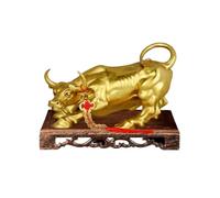 ThinkThings Statua di toro di Wall Street, decorazione Feng Shui, scultura in ottone per ufficio e casa, regalo di borsa, con nodo cinese fortunato, decorazione per monete in rame, senza vassoio (12