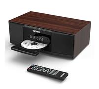 THINKYA - Sistema stereo Bluetooth vintage per la casa, 36 W RMS Micro HiFi, lettore CD, doppio basso da 3 pollici, con streaming audio Bluetooth, radio FM, porta USB, ingresso AUX, telecomando (senza