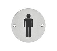 THIRARD - Disco Segnaletico WC Uomo - Da Avvitare - Acciaio Inox Spazzolato - Marcatura Nera - Ø76 mm - Targa Rotonda - Segnaletica Professionale - Installazione Facile