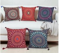 Third Eye Export 16X16 Indiano Etnico Mandala Pavone Bohémien Set di 5 Quadrati Decorativi in Cotone colorato per Divano Set Decorativo per la casa Boho Federa per Cuscino