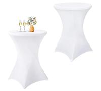 thirei Copertura Allungata, Confezione da 2 Copritavoli da Bar, Ø 80-85 cm Tovaglie Elastiche, Copritavolo Estensibile, per Comuni Tavoli da Bistrot e Tavoli da Bar, Bianco