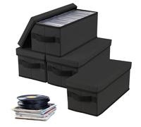 thirei Scatola Porta CD con Coperchio, Confezione da 4 Scatole per CD, 34 x 15 x 14,5 cm, Porta CD da Tavolo, Contenitore Porta DVD Impilabile (Nero)