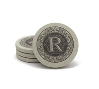 Thirstystone Monogramm-Buchstabe R, saugf higer Sandstein-Untersetzer, 4er-Pack, hergestellt in den USA, dekorativ, saugf hig, leicht abwischbar