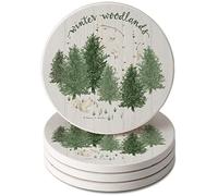 Thirstystone Winter Woodlands Confezione da 4 sottobicchieri in pietra assorbenti rotondi con supporto protettivo in sughero prodotte negli Stati Uniti, assorbimento artistico, facili da pulire