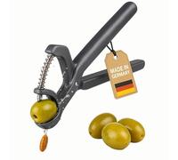 Thiru Snocciolatore d'olive Midnight Edition - Distruggiolive per olive grandi e piccole - Funzionamento con una sola mano con molla - 60 giorni senza rischi - Canocciolamento rapido e pulito - Made