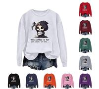 This Coffee Is For Your Safety Not Mine Felpa di Halloween Donna Divertente Fantasma Top Plus Size Costumi di Halloween Manica Lunga Pullover Magliette Abiti Festival Vestiti, Grigio, XXXL