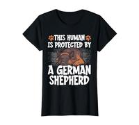 This Human Is Protected By A German Shepherd Maglietta, Donna, Nero, XL