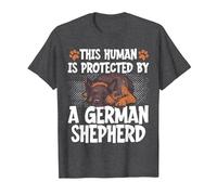This Human Is Protected By A German Shepherd Maglietta, Uomo, Grigio Scuro, 5XL