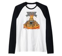 This Is Fine, Divertente Meme sull'ukulele Volcano Coffee Shack Maglia con Maniche Raglan