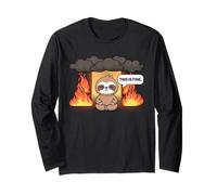 This is Fine Meme Divertente Carino Kawaii Bradipo Room On Fire Maglia a Manica