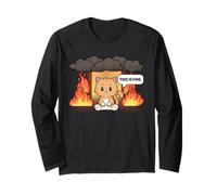 This is Fine Meme Divertente Carino Kawaii Cat Room On Fire Maglia a Manica