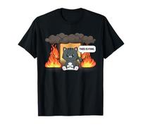 This is Fine Meme Divertente Carino Kawaii Cat Room On Fire Maglietta