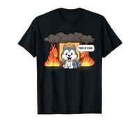 This is Fine Meme Divertente Carino Kawaii Dog Room On Fire Maglietta