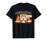 This is Fine Meme Divertente Carino Kawaii Dog Room On Fire Maglietta