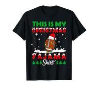 This Is My Christmas Pajama Football Santa Hat Xmas Lights Maglietta