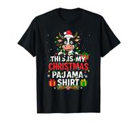 This Is My Christmas Pigiama Shirt Funny Mucca Santa Hat Lights Maglietta
