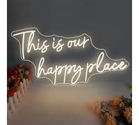 This is Our Happy Place, insegna al neon bianca calda, luce a LED, estetica, decorazione per camera da letto, salone, aula, festa di fidanzamento e matrimonio, dimmerabile