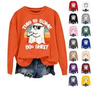 This Is Some Boo Sheet Funny Halloween Womens Sweatshirt Cute Ghost Tops Plus Size Costumi di Halloween Pullover Manica Lunga Pullover Girocollo Camicie Vestiti, Arancione, XL