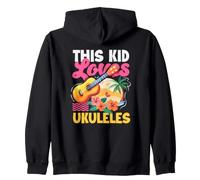 This Kid Loves Ukulele Tropical Beach Sunset Music Ukulele Felpa con Cappuccio