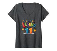 This Legend Is Now 11 - Regalo di Compleanno per 11 Anni Maglietta con Collo a V, Donna, Grigio Scuro, XXL