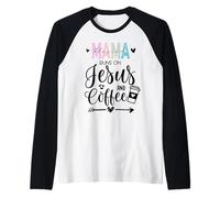 This Mama Runs on Coffee Jesus Praying Mama Coffee Jesus Mom Maglia con Maniche Raglan