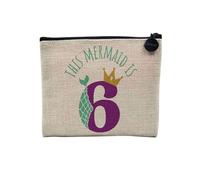 This Mermaid is 6 Years Old Birthday Party - Astuccio per trucco in tela effetto lino, portamonete - 15 x 10 cm, lino, 15 x 10 cm, Astuccio per il trucco
