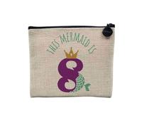 This Mermaid is 8 Years Old Birthday Party - Astuccio per trucco in tela effetto lino, portamonete - 15 x 10 cm, lino, 15 x 10 cm, Astuccio per il trucco