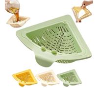 This space-saving magnetic corner sink strainer features a triangular sink drain basket that pops out automatically with a simple twist of the knob for space-saving storage. (Green)