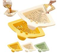 This space-saving magnetic corner sink strainer features a triangular sink drain basket that pops out automatically with a simple twist of the knob for space-saving storage. (Yellow+Whinte)
