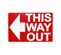 This Way Out With Left Arrow Sign, Sfondo rosso Segnale di avvertimento, Exit Security, Segnali in metallo per casa, lavoro, esterni, interni, strada, garage, strada, parete, sicurezza, sicurezza