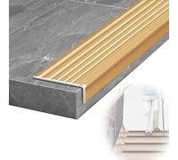 ThisgA Non-Slip Stair Nosing Step Edge Trim Strips Metal, Self Adhesive Stair Edge Protector, Aluminum Corner Guards, L-Shaped Edging Transition Strip/Gold/L 90 * W 5Cm