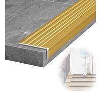 ThisgA Non-Slip Stair Nosing Step Edge Trim Strips Metal, Self Adhesive Stair Edge Protector, Aluminum Corner Guards, L-Shaped Edging Transition Strip/Gold/L 90 * W 5Cm