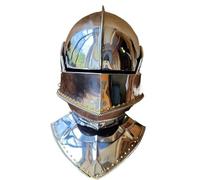 ThisToffGuys Autentico bacinetto con teschio di segugio del XIV secolo - Elmo da cavaliere indossabile in acciaio inossidabile con gorgiera attaccata - Ideale for rievocazioni storiche e LARP