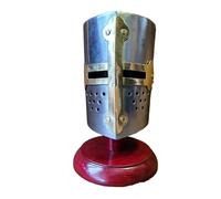 ThisToffGuys Modello in miniatura di elmo da crociato medievale - Statuetta di elmo da cavaliere europeo fatto a mano con supporto - Ornamento da tavolo e espositore da collezione(Flat Top)