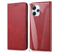 THIYUFUNS Cover a Libro in Pelle Xiaomi Redmi 12 4G / 5G (6.79") con Vetro Temperato,Custodia PU Portafoglio Flip Magnetica Wallet Per Xiaomi Redmi 12 4G / 5G - Rosso