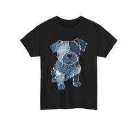 thjbd5se Dog T-Shirt Dog Pattern Denim Patchwork Art Women Men Shirt Black L