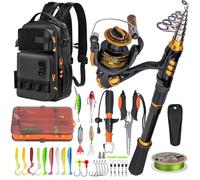 THKFISH Canna da pesca e mulinello Combo con zaino, canna da pesca telescopica da 2,7 m, kit con esche da pesca, pinze e pinza per labbro per adulti, nero